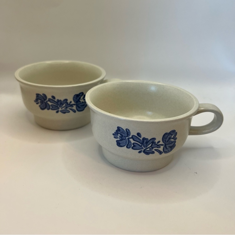 Set of 2 PFALTZGRAFF Yorktowne Flat Coffee Soup Mug 7-1 Blue Floral Vintage